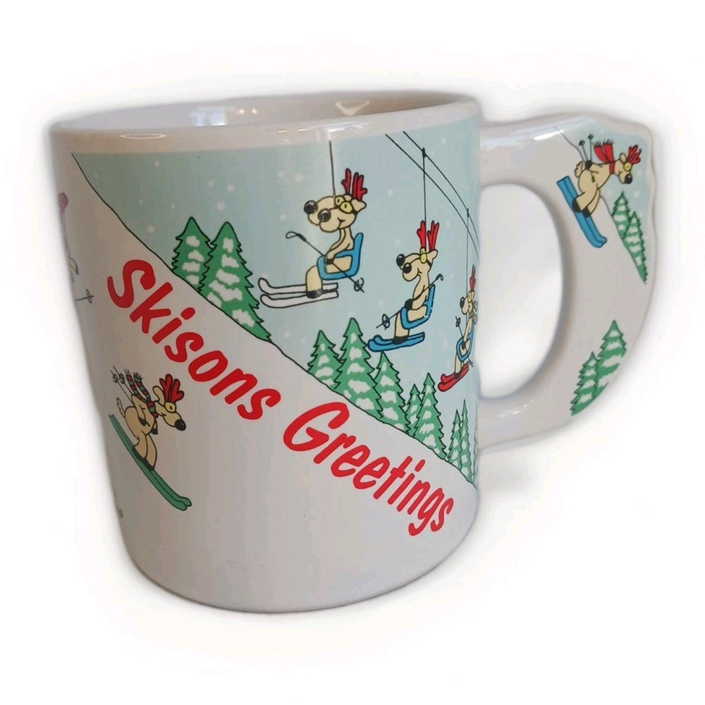 Russ Skisons Reindeer Skiing Mug Vintage 1980s